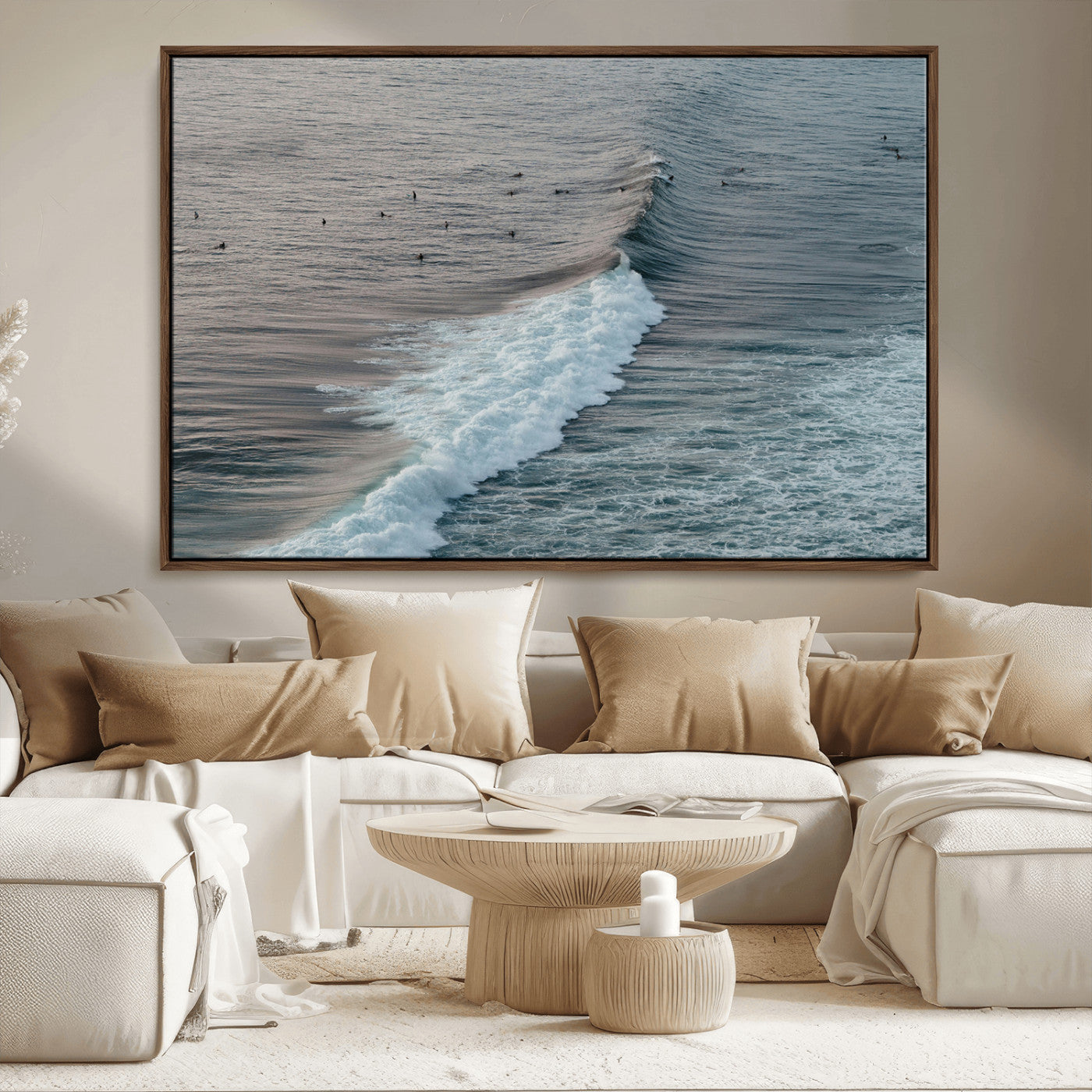 23077324-MGV-CV-36X24-Ocean Waves Wall Art Canvas Print – Framed Coastal Serenity Surf Nature Scene Artwork for Home Office