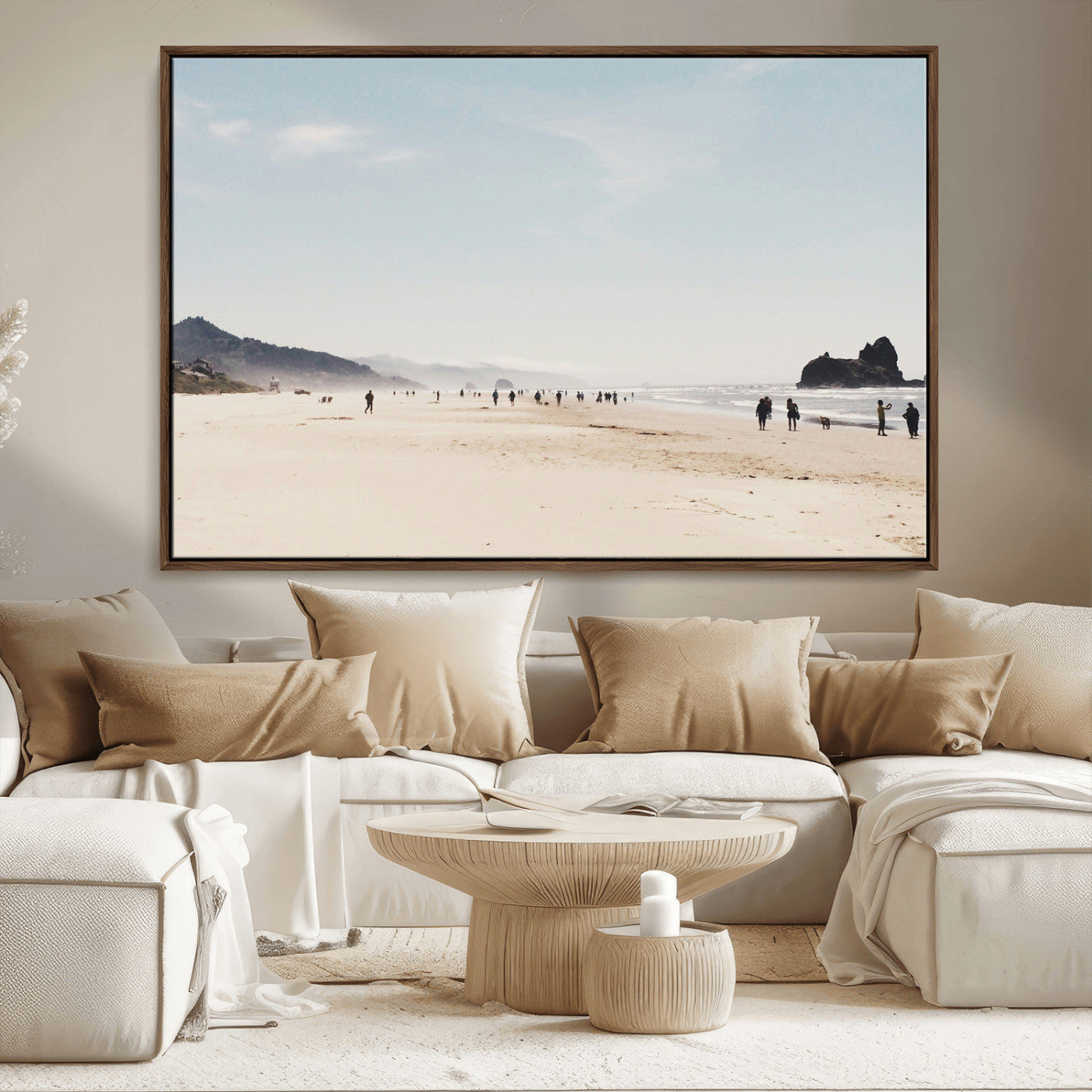 28307820-MGV-CV-36X24-Minimalist Beach Wall Art Canvas Print – Framed Coastal Serenity Soft Sand Nature Scene Artwork for Home Office