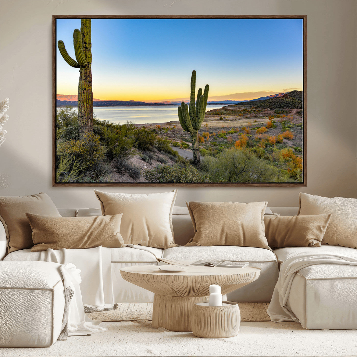 -Saguaro Cactus Wall Art Canvas Print – Framed Desert Sunset Southwestern Nature Scene Artwork for Home Office