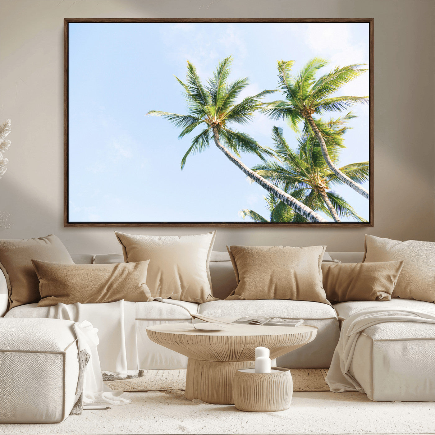 -Palm Trees Wall Art Canvas Print – Framed Tropical Coastal Nature Scene Artwork for Home Office