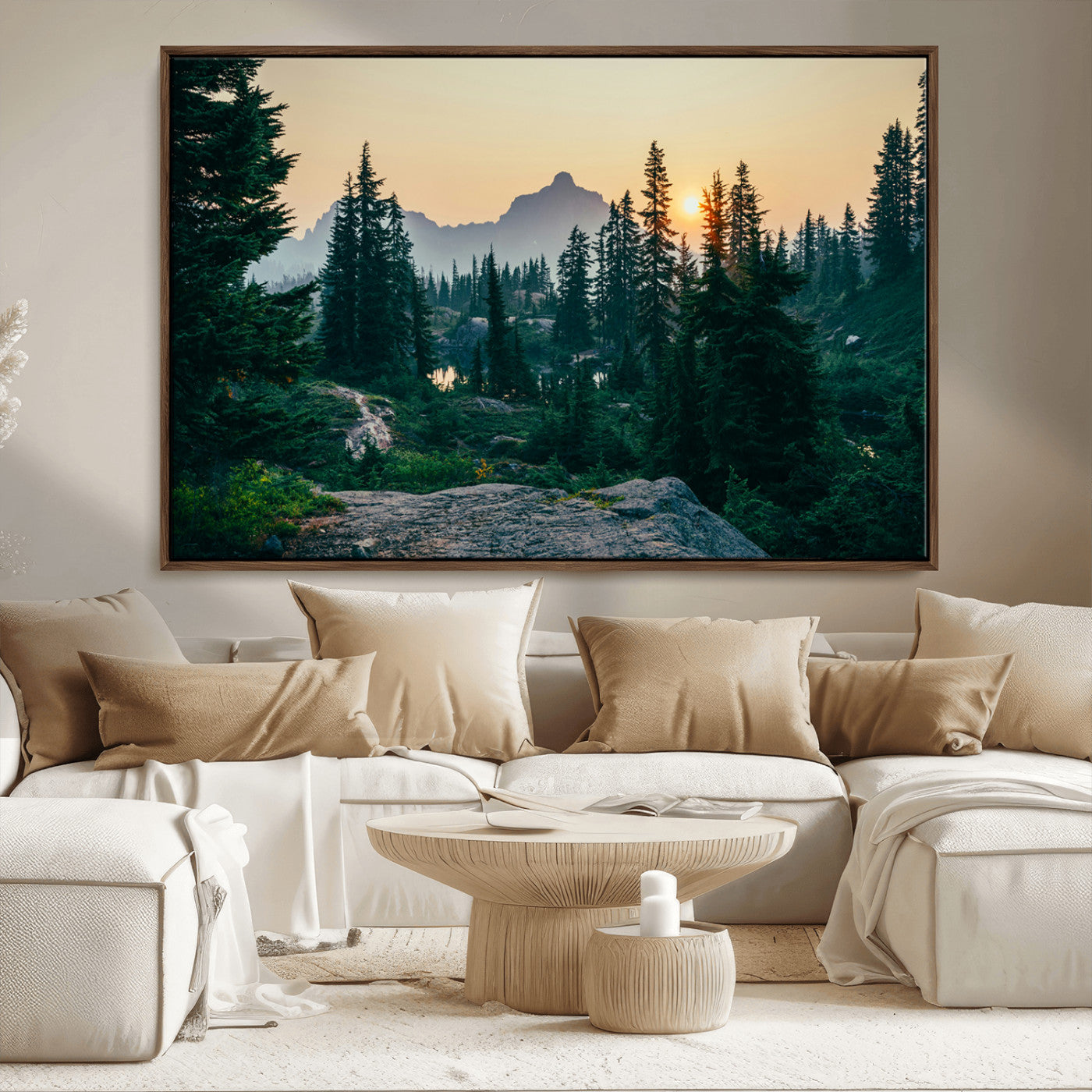 -Mountain Wall Art Canvas Print – Framed Forest Serenity Mountain Nature Scene Artwork for Home Office