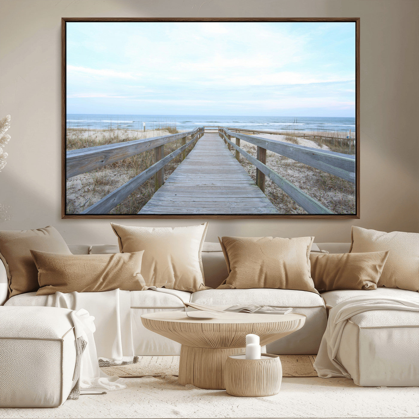 31602988-MGV-CV-36X24-Beach Boardwalk Wall Art Canvas Print – Framed Coastal Serenity Ocean View Nature Scene Artwork for Home Office