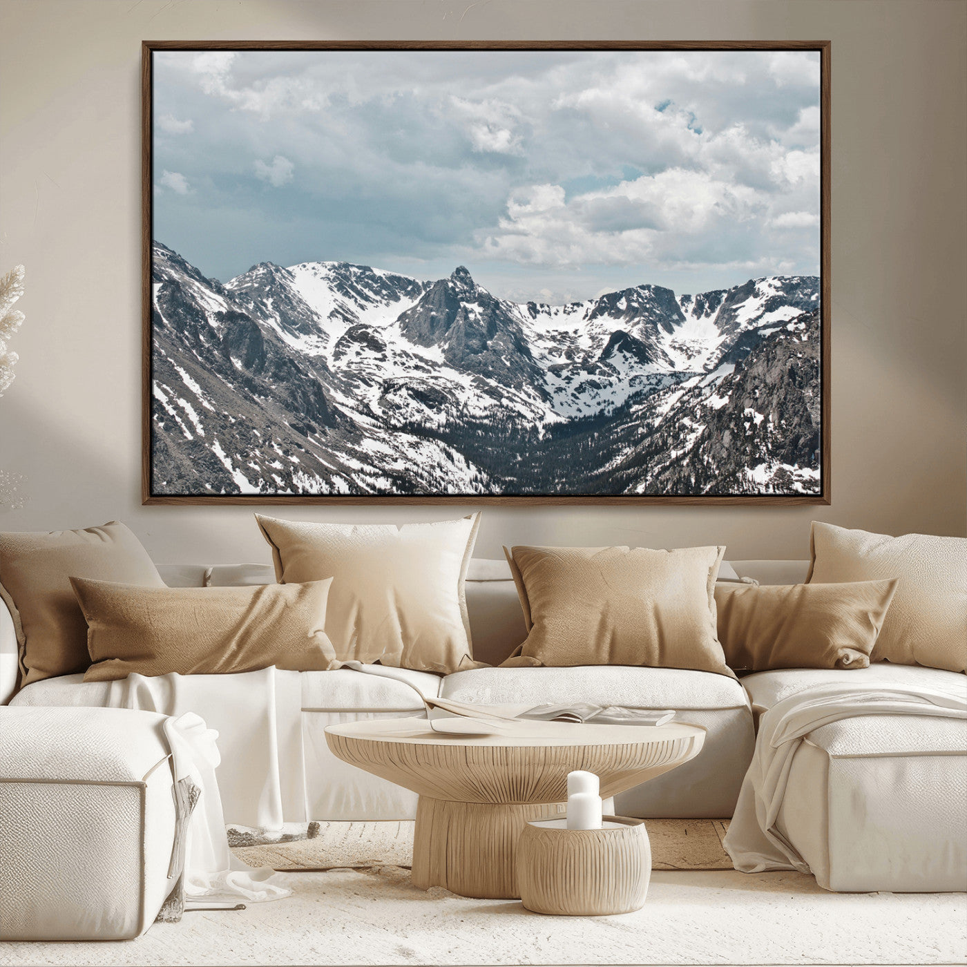 94074619-MGV-CV-36X24-Snowy Peaks Wall Art Canvas Print – Alpine Wilderness Mountain Escape Winter Serenity Artwork for Home, Office