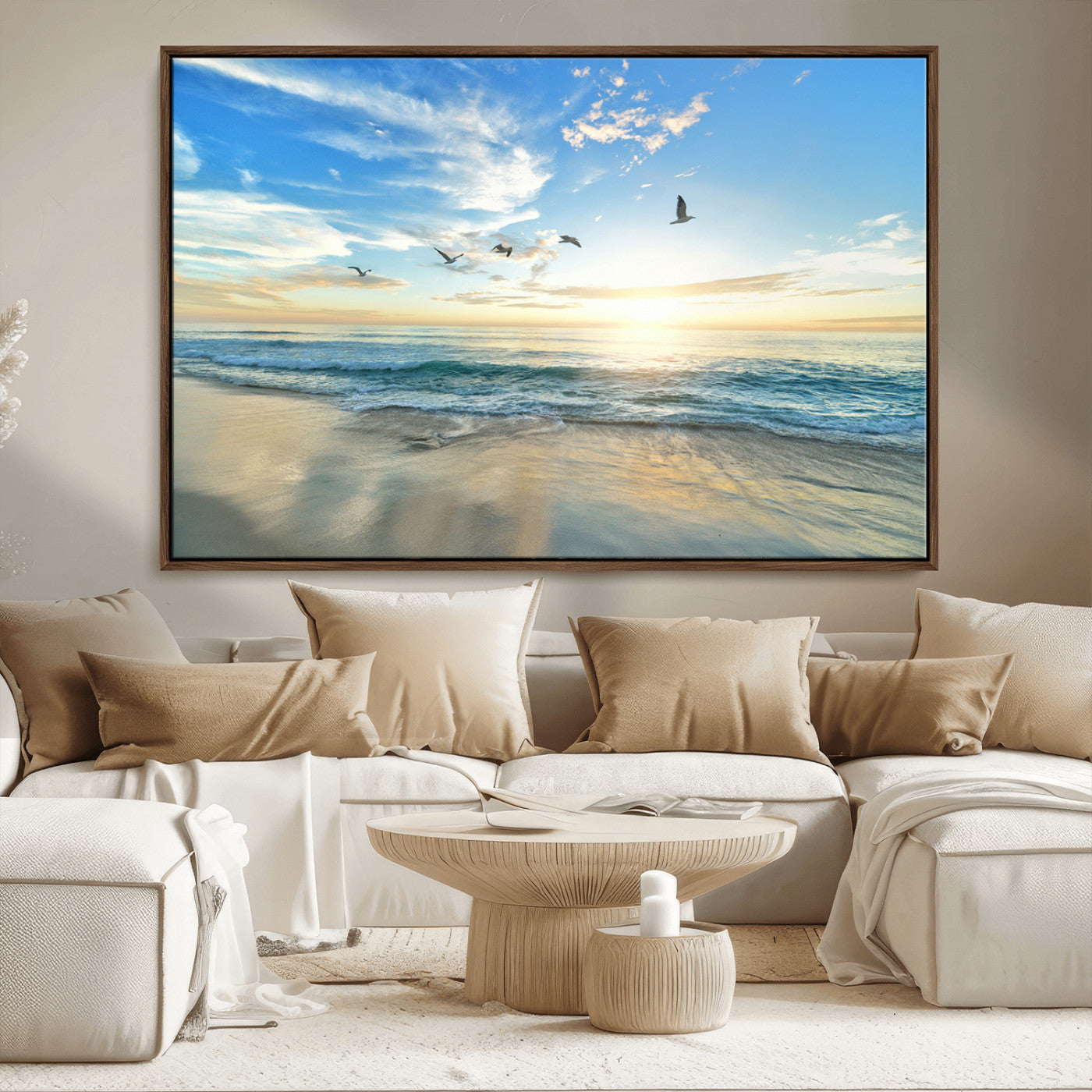 20708696-MGV-CV-36X24-Minimalist Seaside Wall Art Canvas Print – Morning Glow Golden Reflections Coastal Nature Artwork for Home, Office