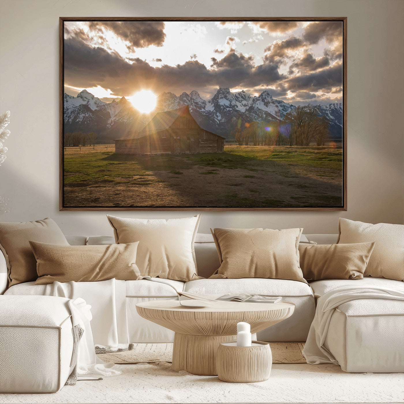 52555760-MGV-FC-36X24_Walnut-Snowy Peaks Wall Art Canvas Print – Rustic Mountain Landscape Nature Escape Winter Forest Artwork for Home, Office
