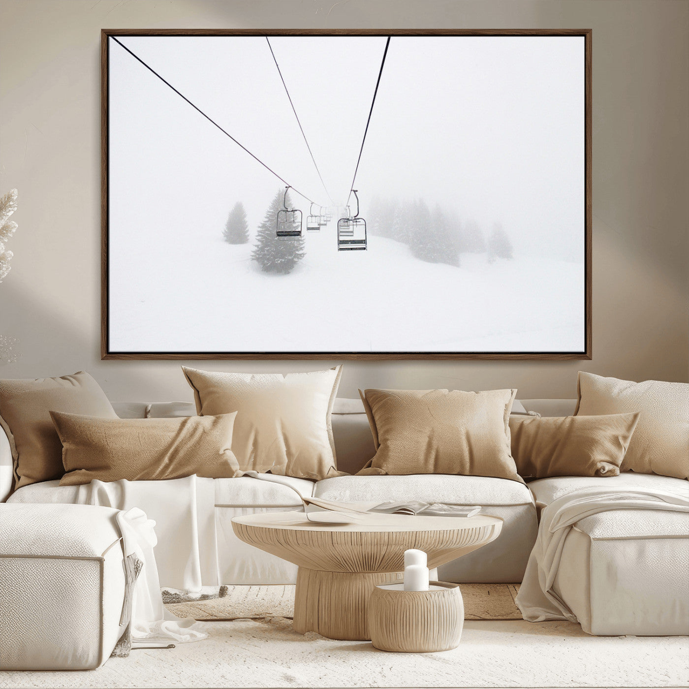 -Ski Lift Wall Art Canvas Print – Snowy Alpine Landscape Nordic Adventure Winter Mountains Artwork for Home, Office