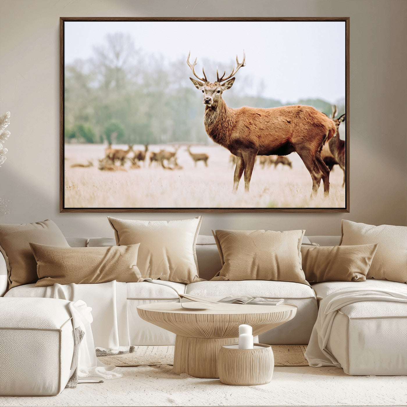 53240224-MGV-CV-36X24-Rustic Deer Wall Art Canvas Print – Forest Woodland Stag Nordic Animal Scenic Nature Artwork for Home, Cabin