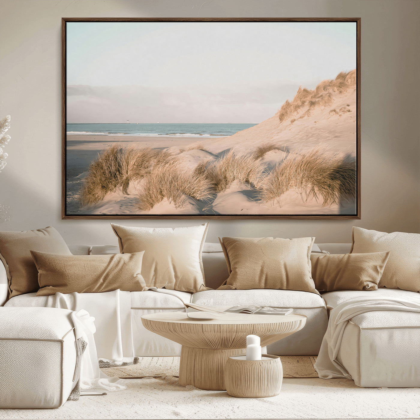 -Beach Landscape Wall Art Canvas Print – Framed Sand Dune Photography Minimalist Seascape Artwork for Home Office