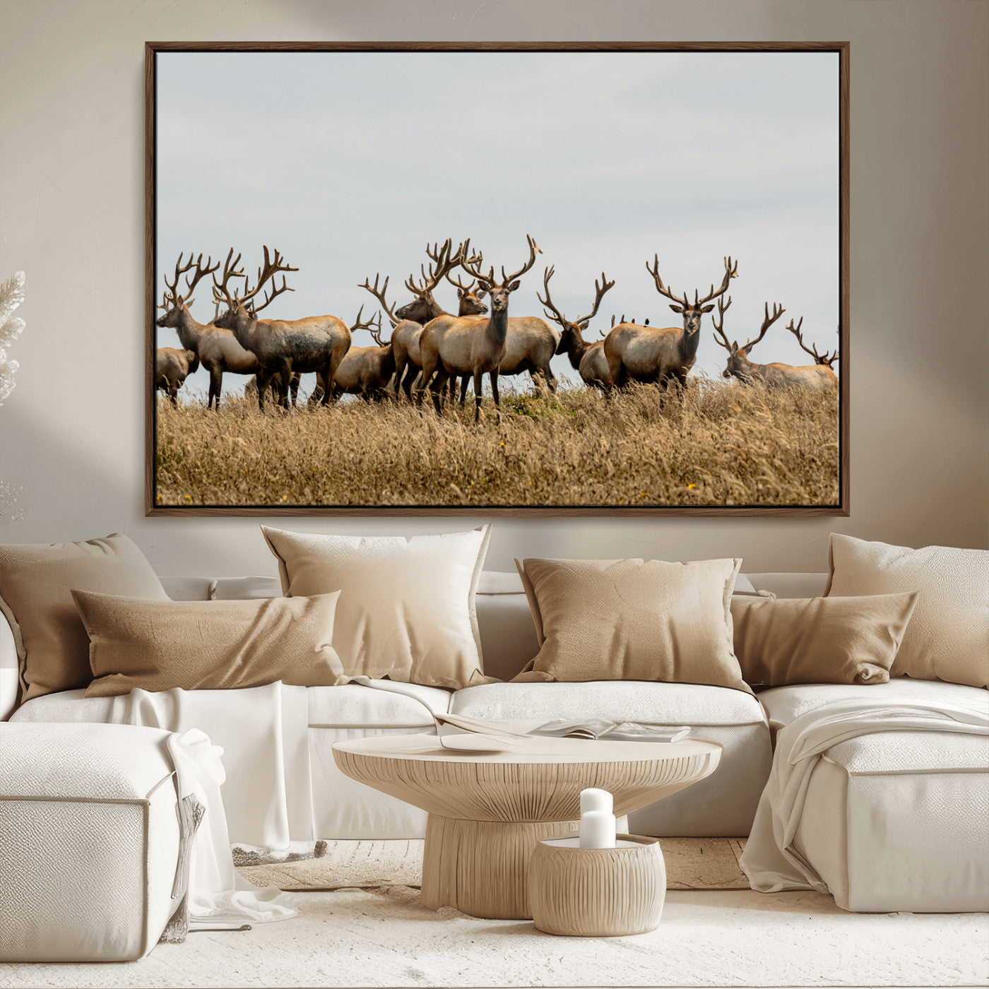 -Elk Herd Wall Art Canvas Print – Framed Wildlife Photography Majestic Antlers Nature Scene Artwork for Home Office