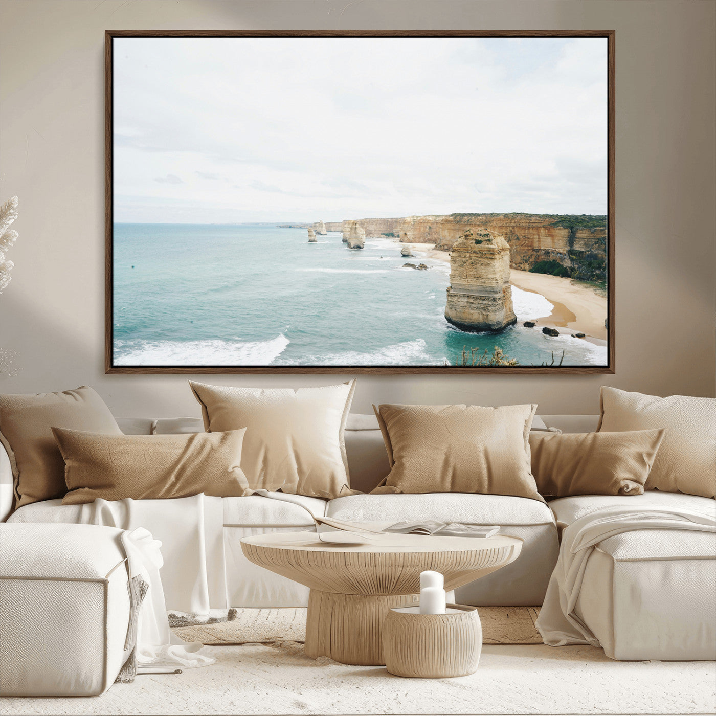 70095633-MGV-CV-36X24-Twelve Apostles Wall Art Canvas Print – Framed Coastal Cliffs Rugged Rock Formations Artwork for Home Office