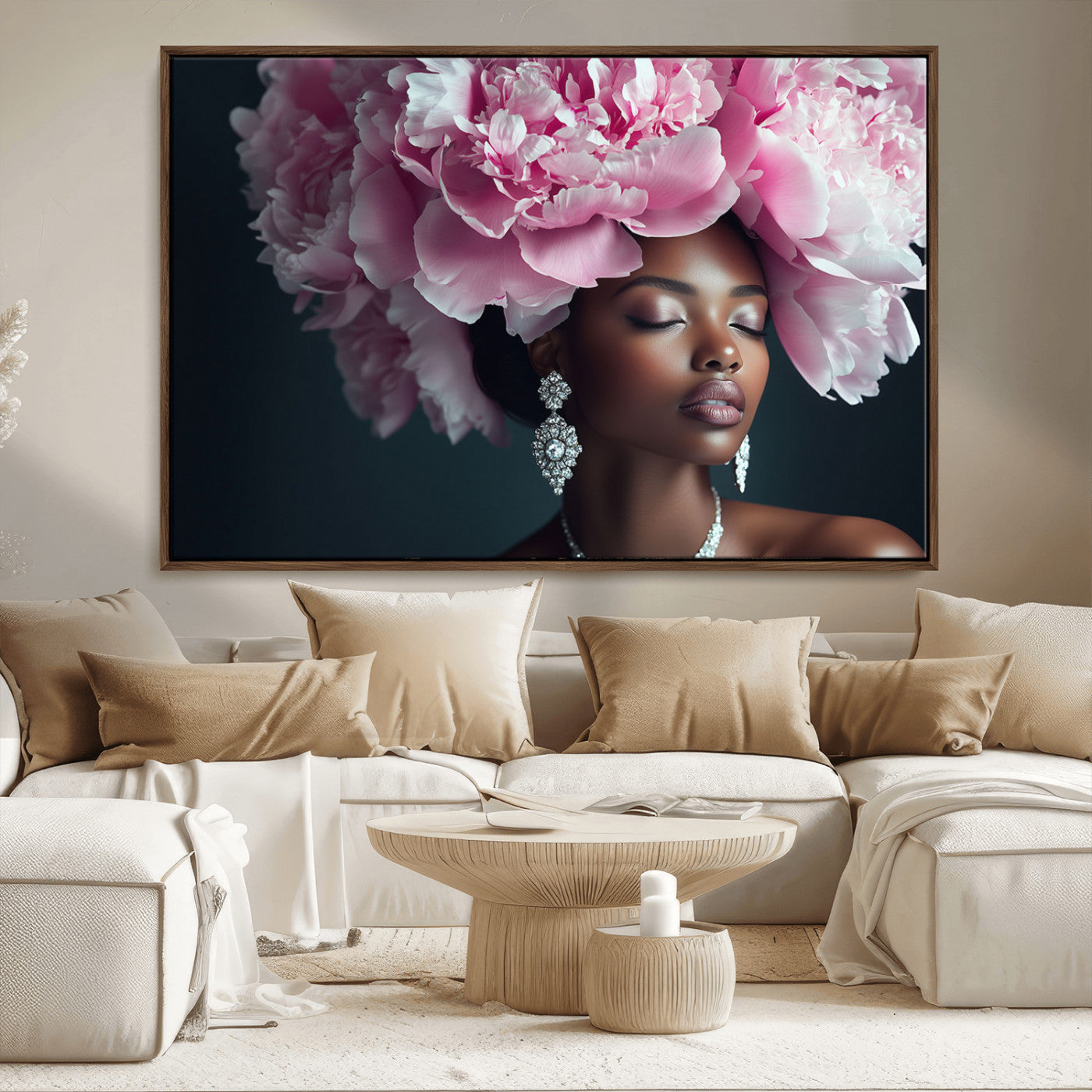 -Black Beauty Petal Crown Wall Art Canvas Print – Floral Petal Headpiece Elegant Design, Petal Inspired Artwork for Home, Office