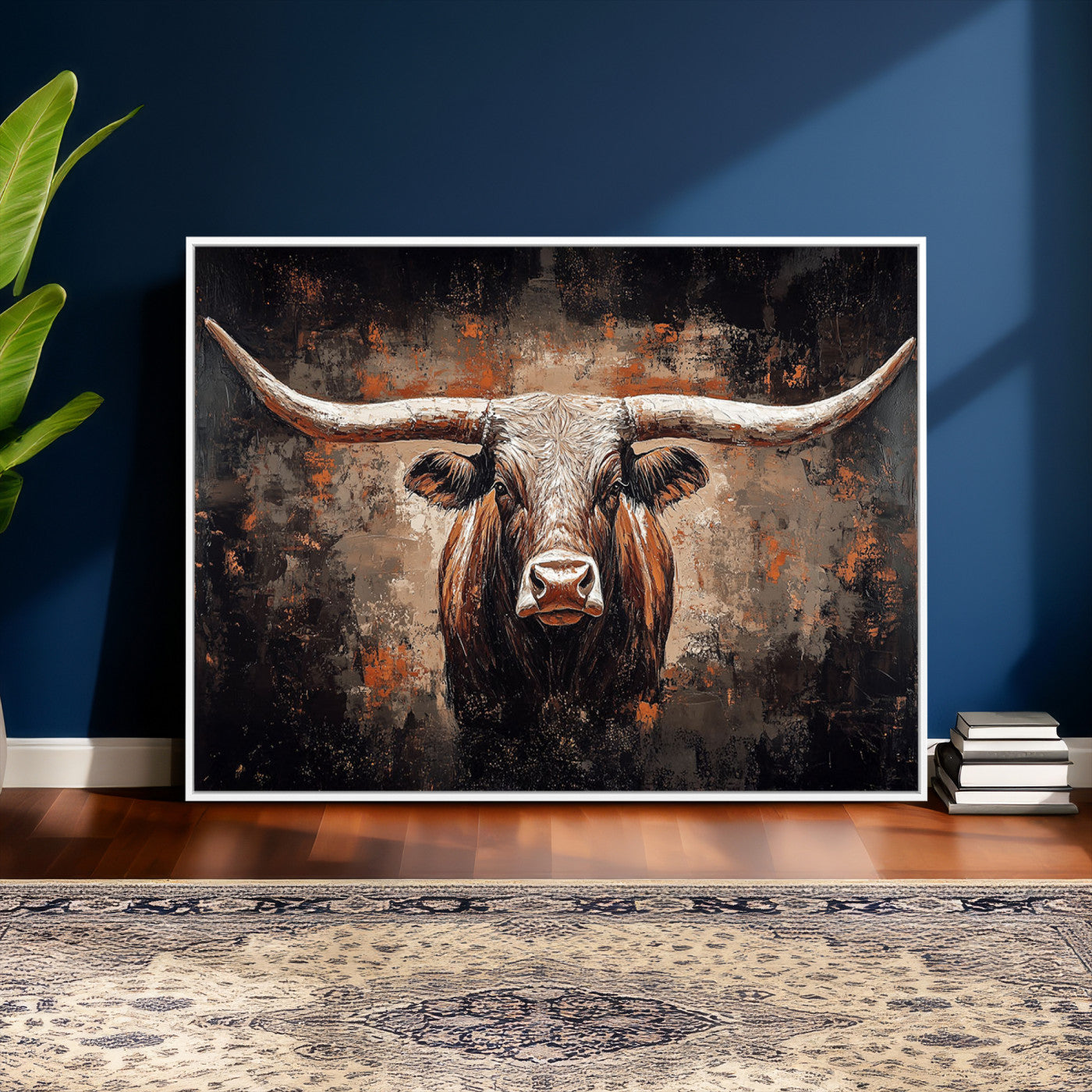 24779067-MGV-CV-36X24 - Rustic Longhorn Bull Wall Art Canvas Print – Vintage Western Cattle Painting, Texas Steer Artwork