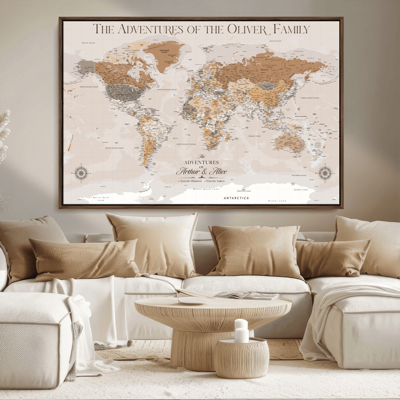 -Personalized Push Pin World Map Canvas – Custom Framed Travel Tracker Wall Art, Large Adventure Map with Pins for Home, Office