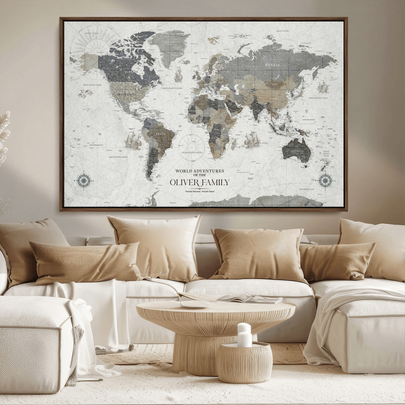 -Personalized Push Pin World Map Canvas – Custom Framed Travel Tracker Wall Art with Pins, for Study, Living Room, or Office
