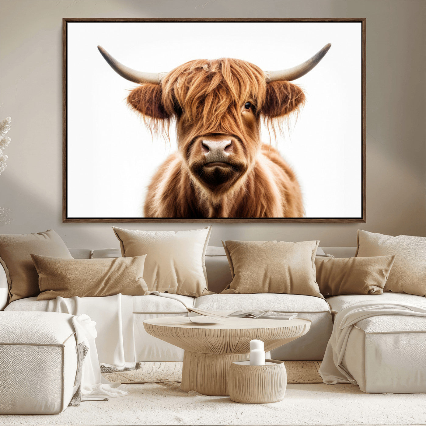 -Scottish Highland Cow Canvas Print, Framed Highland Cow Canvas Home Decor