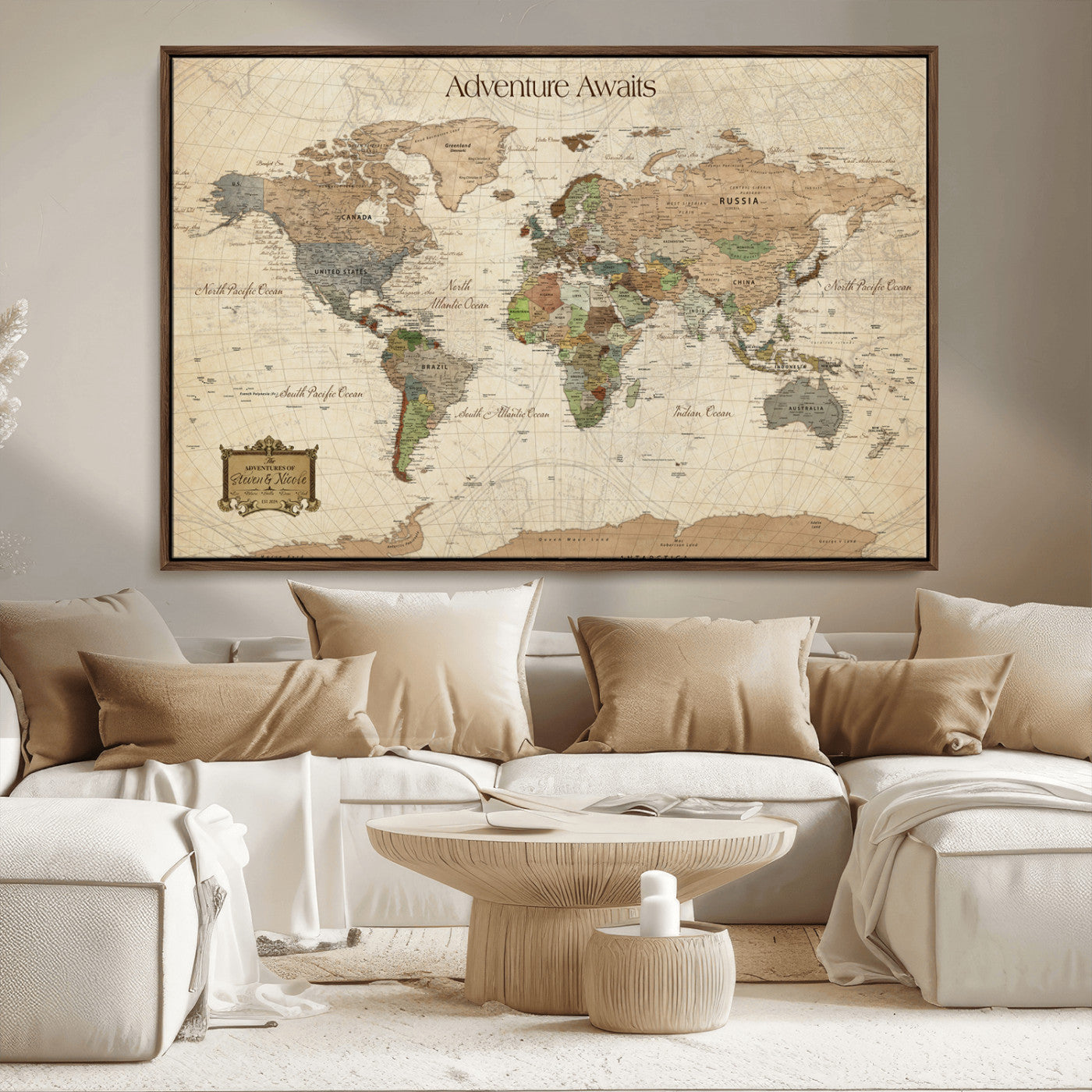 33020399-MGV-CV-36X24-Personalized World Map Canvas Print – Custom Push Pin Travel Tracker Map Anniversary Gift for Couples for Home, Office