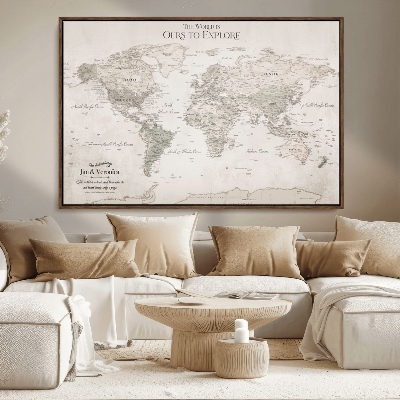-Personalized Push Pin World Map Wall Art Canvas Print – Custom Framed Travel Tracker Gift for Couples or Family for home, office
