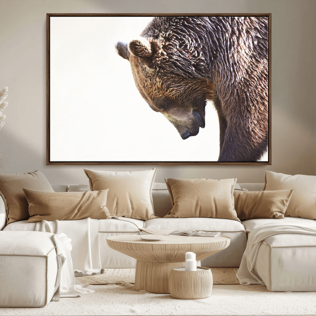 Grizzly Bear Canvas Wall Art Print, Framed Brown Bear Profile Wildlife Decor