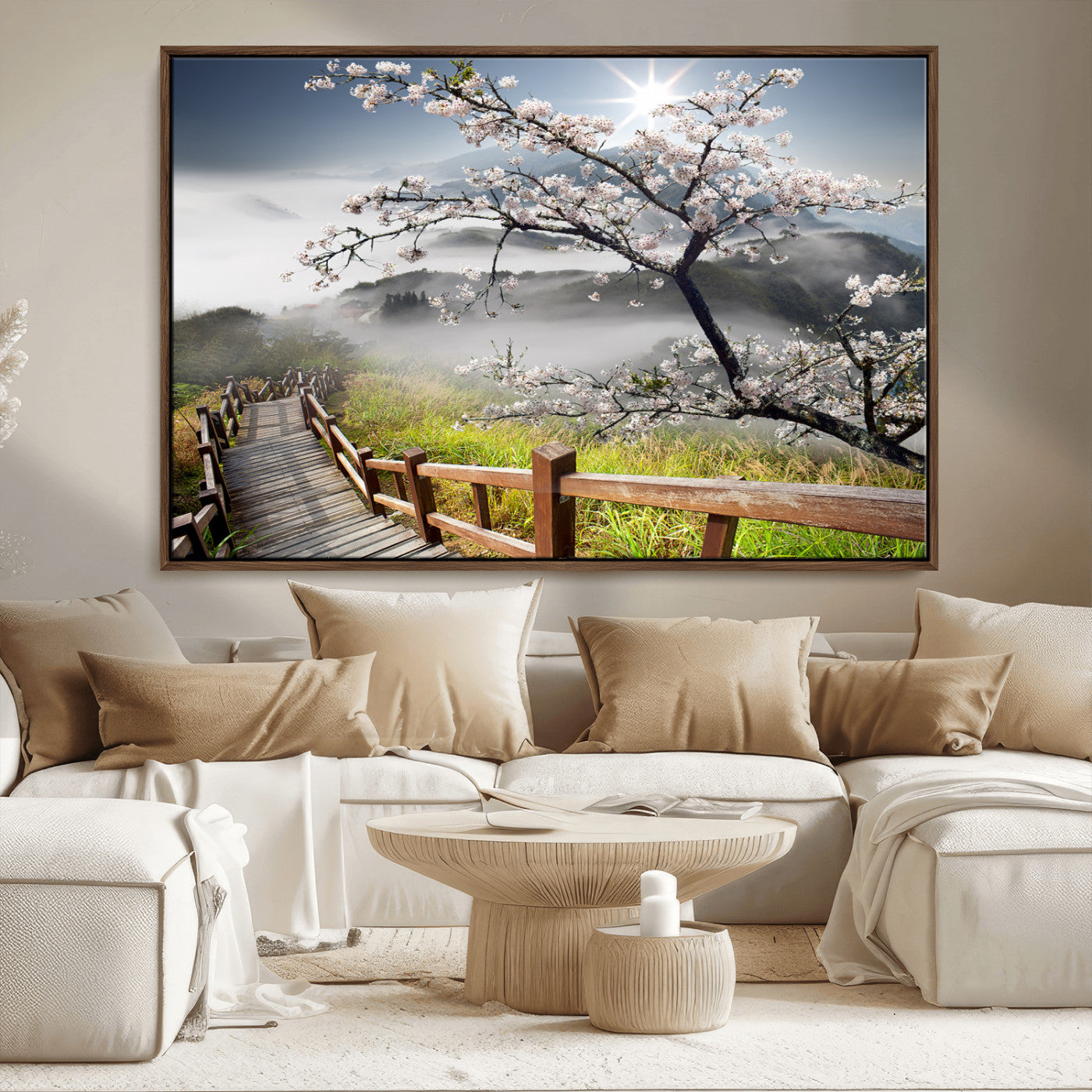 -Sakura Cherry Blossom Pathway Canvas Wall Art – Tranquil Walk Through Blossoming Nature – Ready to