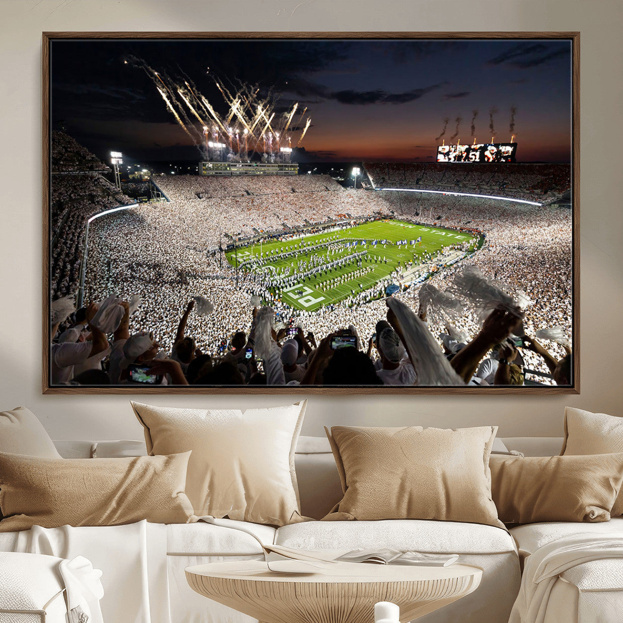11221988-MGV-FC-36X24 - Epic Night Football Stadium Wall Art Canvas Print, Fireworks and Crowd Energy Game Day Excitement Decor for Home, Office
