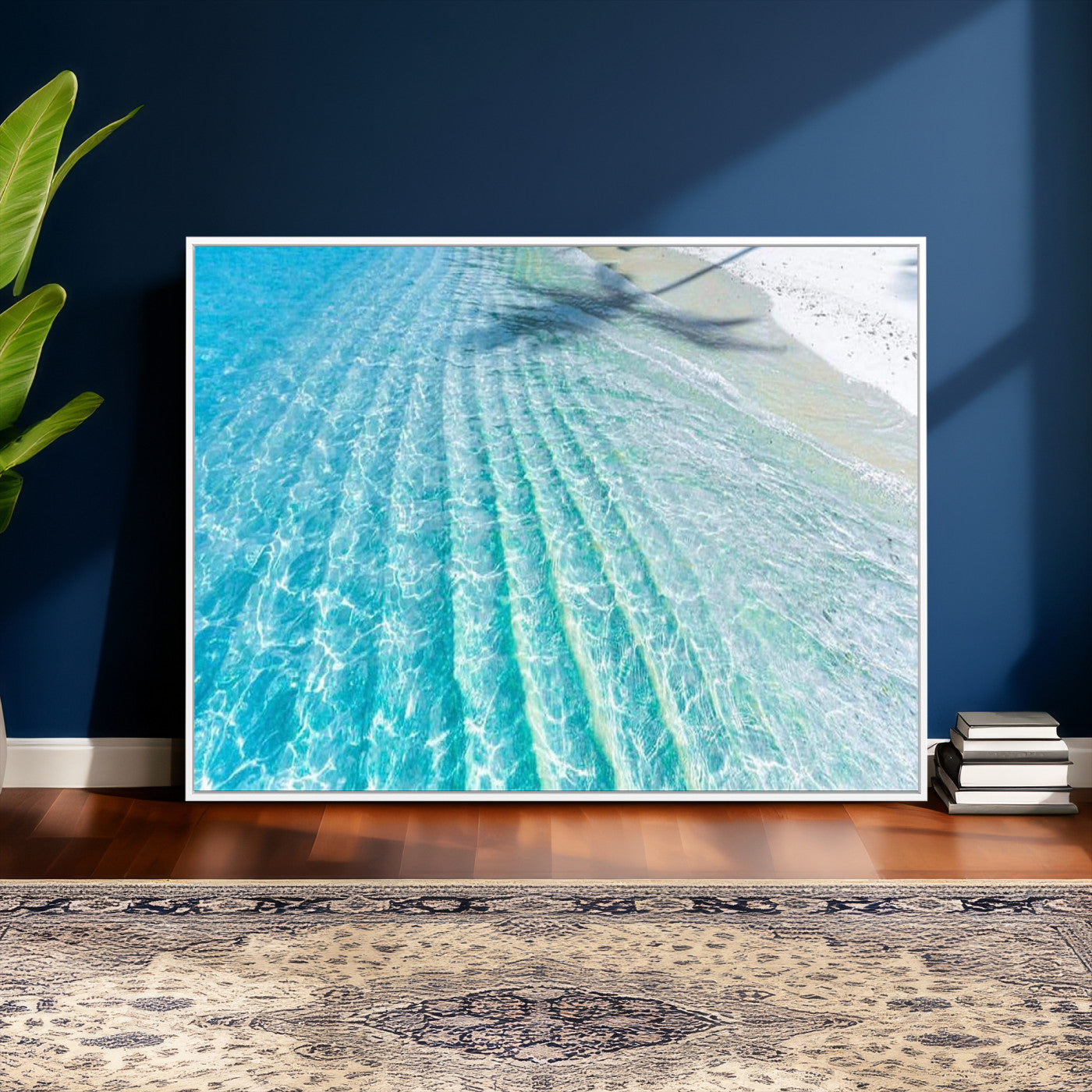 46233906-MGV-CV-36X24 - Serene Clear Blue Ocean Water Canvas Wall Art – Soft White Sand Shore Coastal Print for Home Decor, Relaxation, and Tranquil Vibes