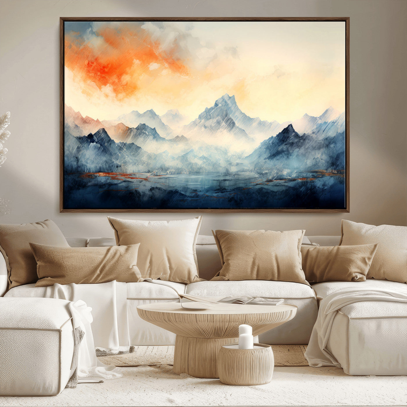 WRM1005-MGV-FC-36X24_Walnut-Warm Clouds Abstract Mountain Wall Art Canvas Print