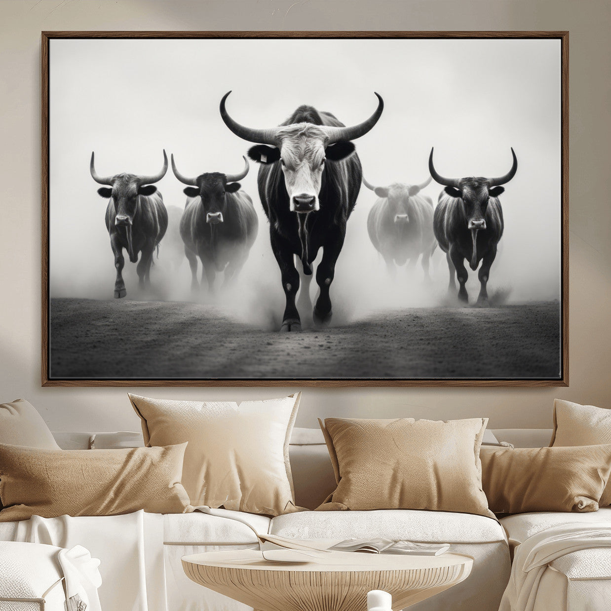 N34534C-MGV-FC-36X24 - Texas Bighorn Cow Hern Wall Art Canvas Print, Longhorn Cow Large Wall Art