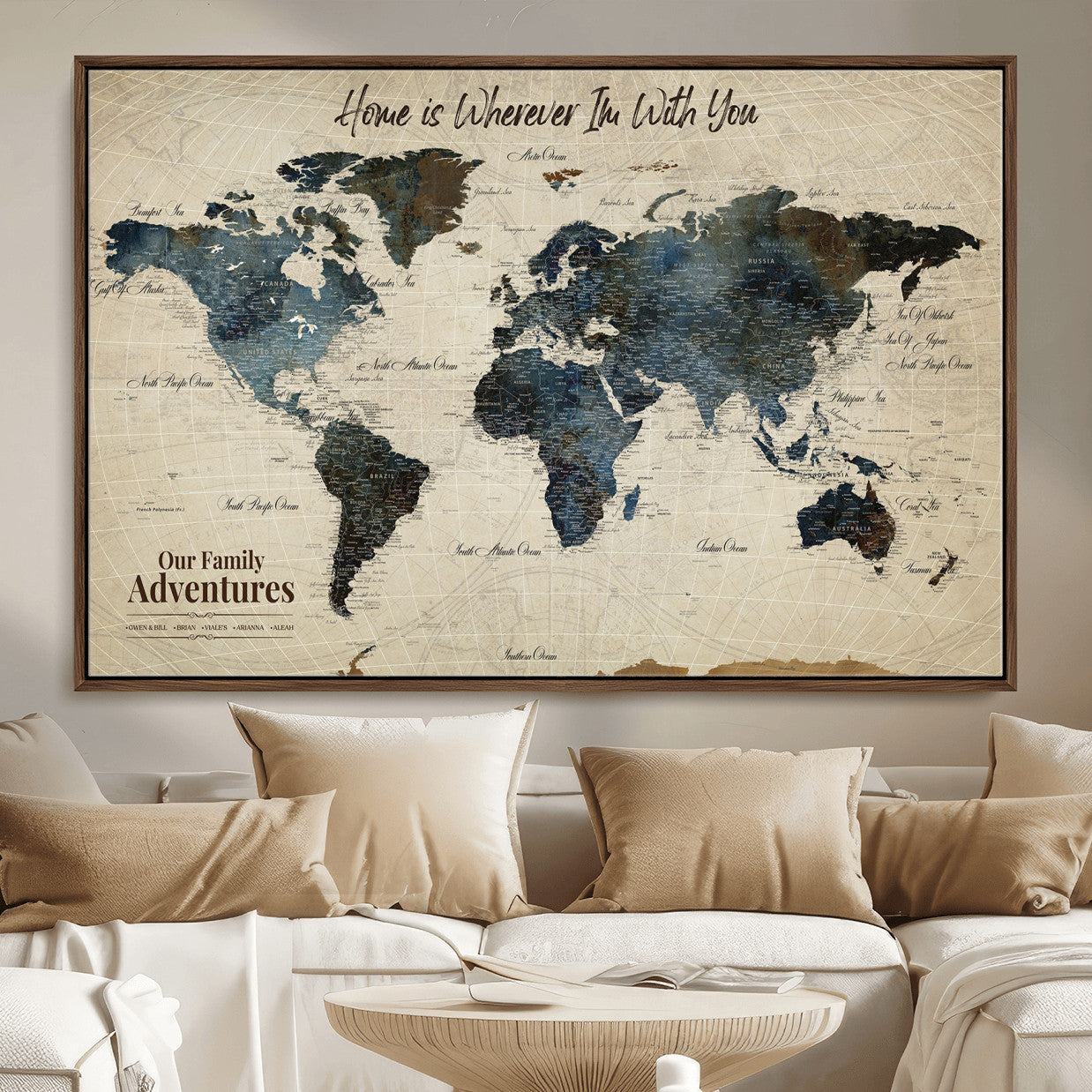 71188227-MGV-FC-36X24 - Personalized World Map Wall Art Canvas Print – Custom Push Pin Travel Map for Couples, Families, or Office Decor