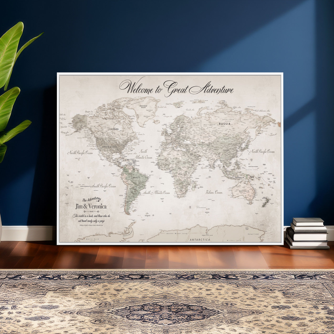 19217574-MGV-FC-36X24 - Personalized Push Pin World Map Wall Art Canvas Print with Pins – Customize Travel Tracker Map for Home and Office Décor