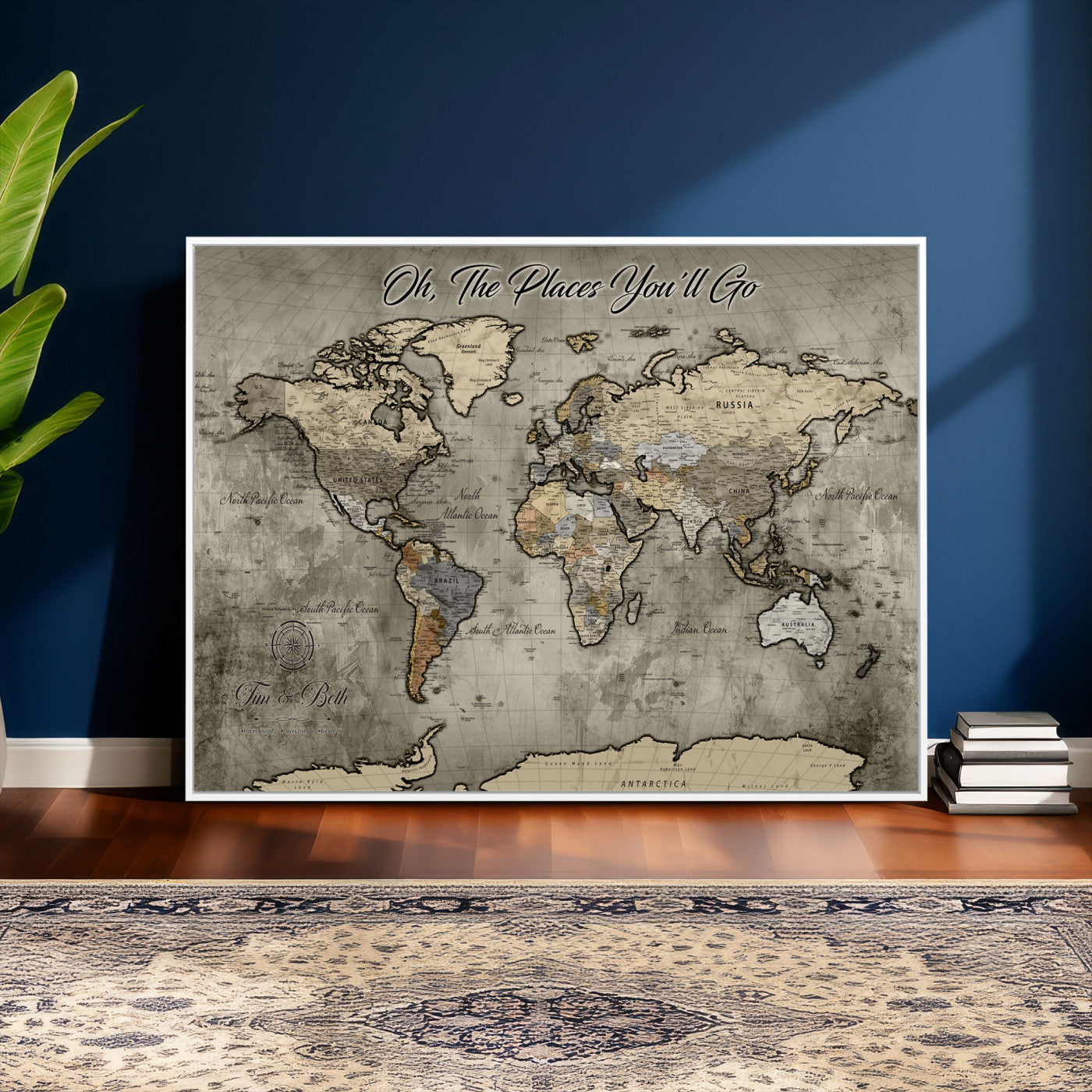 64506765-MGV-FC-36X24 - Personalize Push Pin World Map Wall Art Canvas Print with Pins – Customize Travel Tracker Map for Home and Office Décor