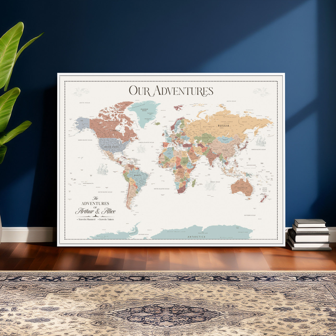 63033739-MGV-FC-36X24 - Personalized Push Pin World Map Wall Art Canvas Print with Pins – Customize Travel Tracker Map for Home and Office Décor