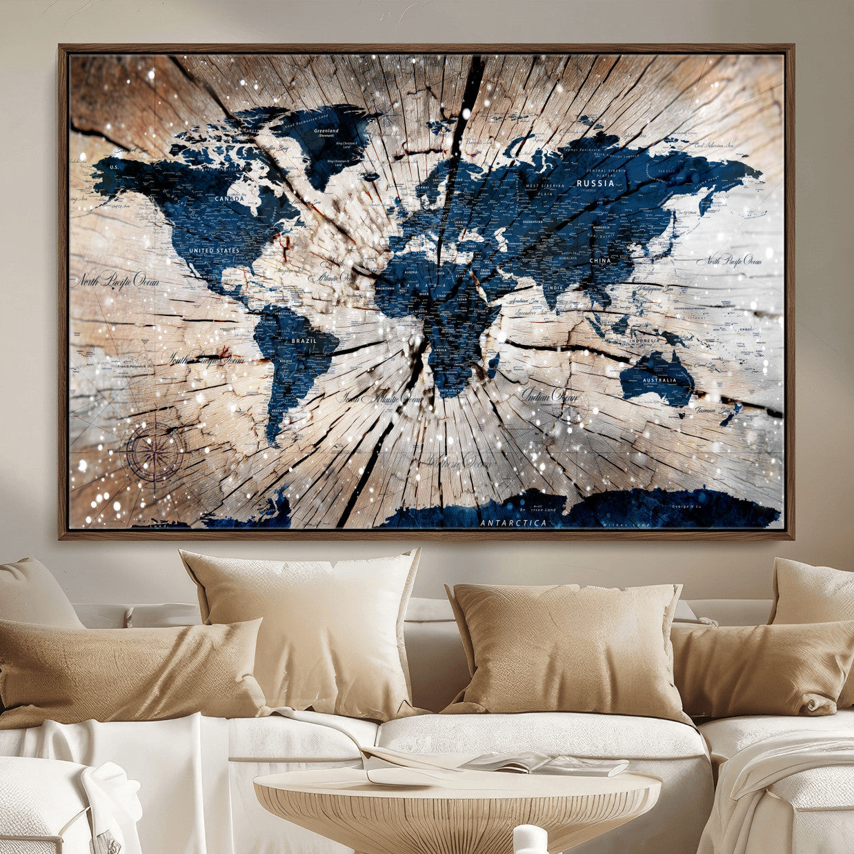 99001695-MGV-FC-36X24 - World Map Wall Art Canvas Print, Modern Decorative Framed Map Artwork Prints for Living Room, Office, Bedroom Wall Decor