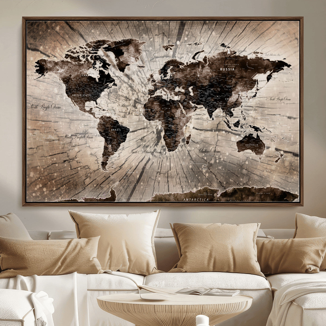 35326624-MGV-FC-36X24 - World Map Wall Art Canvas Print, Modern Decorative Framed Map Artwork Prints for Living Room, Office, Bedroom Wall Decor