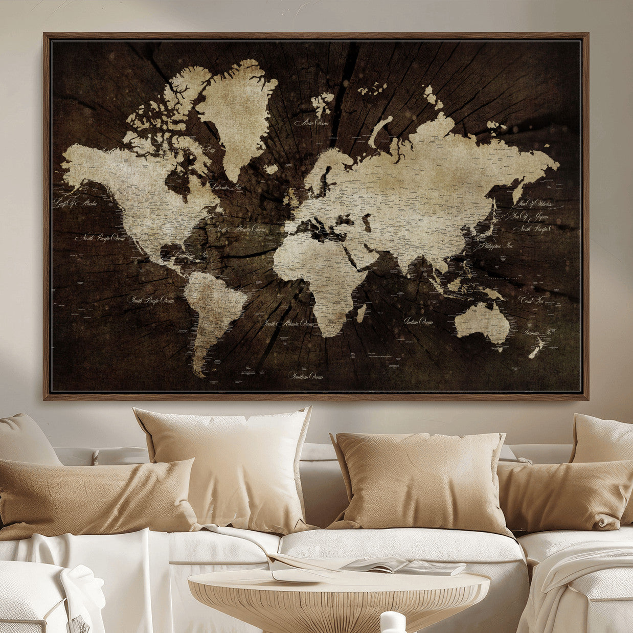 24010397-MGV-FC-36X24 - World Map Wall Art Canvas Print, Modern Decorative Framed Map Artwork Prints for Living Room, Office, Bedroom Wall Decor
