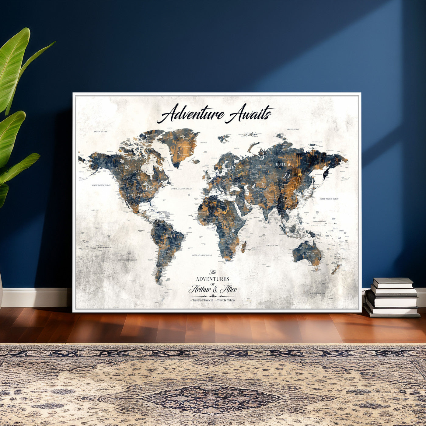 68986086-MGV-FC-36X24 - Customized Push Pin World Map Wall Art Canvas Print with Pins, Framed Personalize Travel Tracker Map, World Map for Office Decor