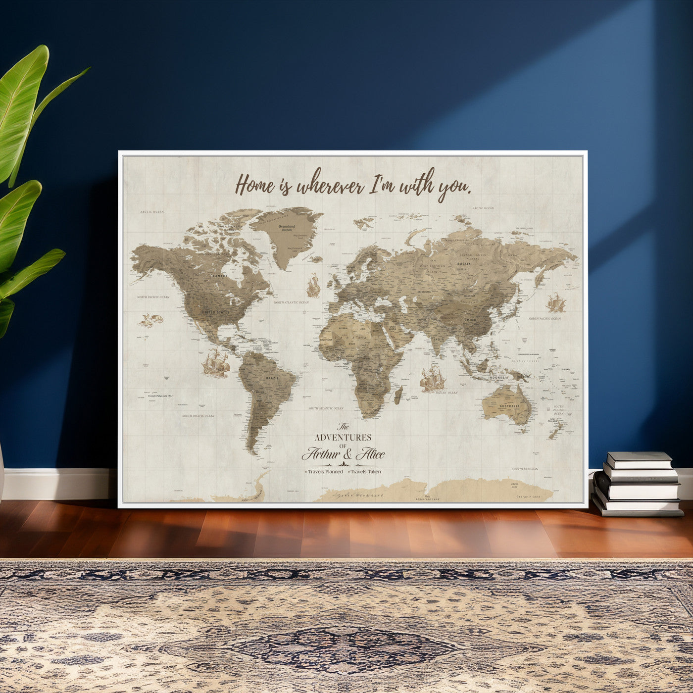 61351027-MGV-CV-36X24 - Custom Push Pin World Map Wall Art Canvas Print – Personalized Travel Tracker with Pins Framed Large for Home and Office Decor
