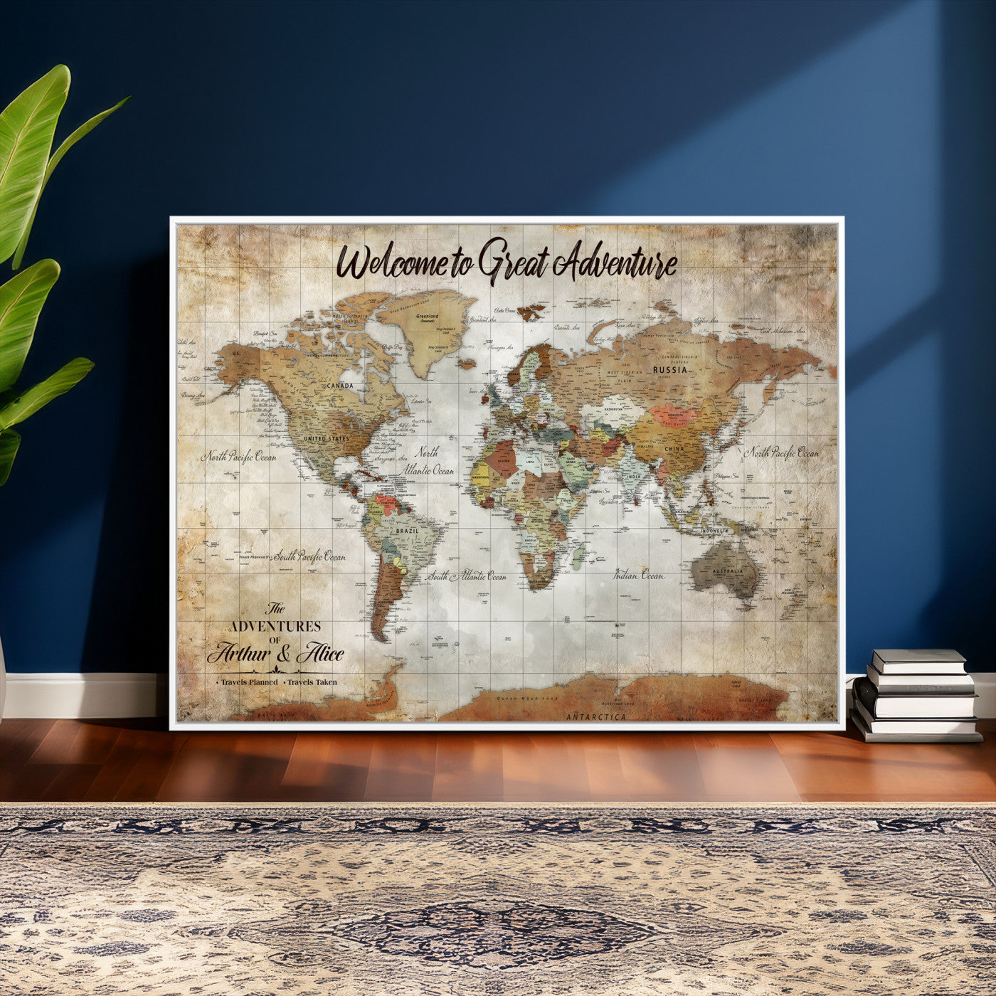 22906161-MGV-CV-36X24 - Custom Push Pin World Map Wall Art Canvas Print – Personalized Travel Tracker with Pins Framed Large for Home and Office Decor