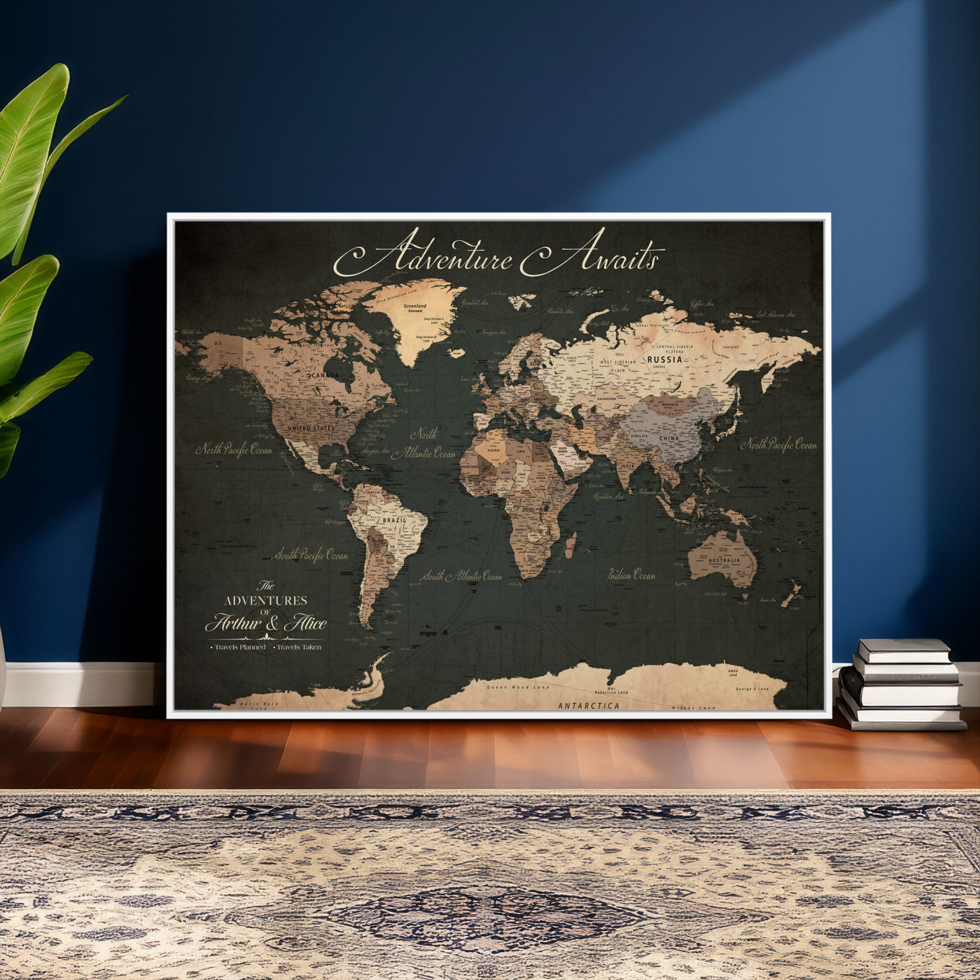 74987709-MGV-CV-36X24 - Custom Push Pin World Map Wall Art Canvas Print – Personalized Travel Tracker with Pins Framed Large for Home and Office Decor