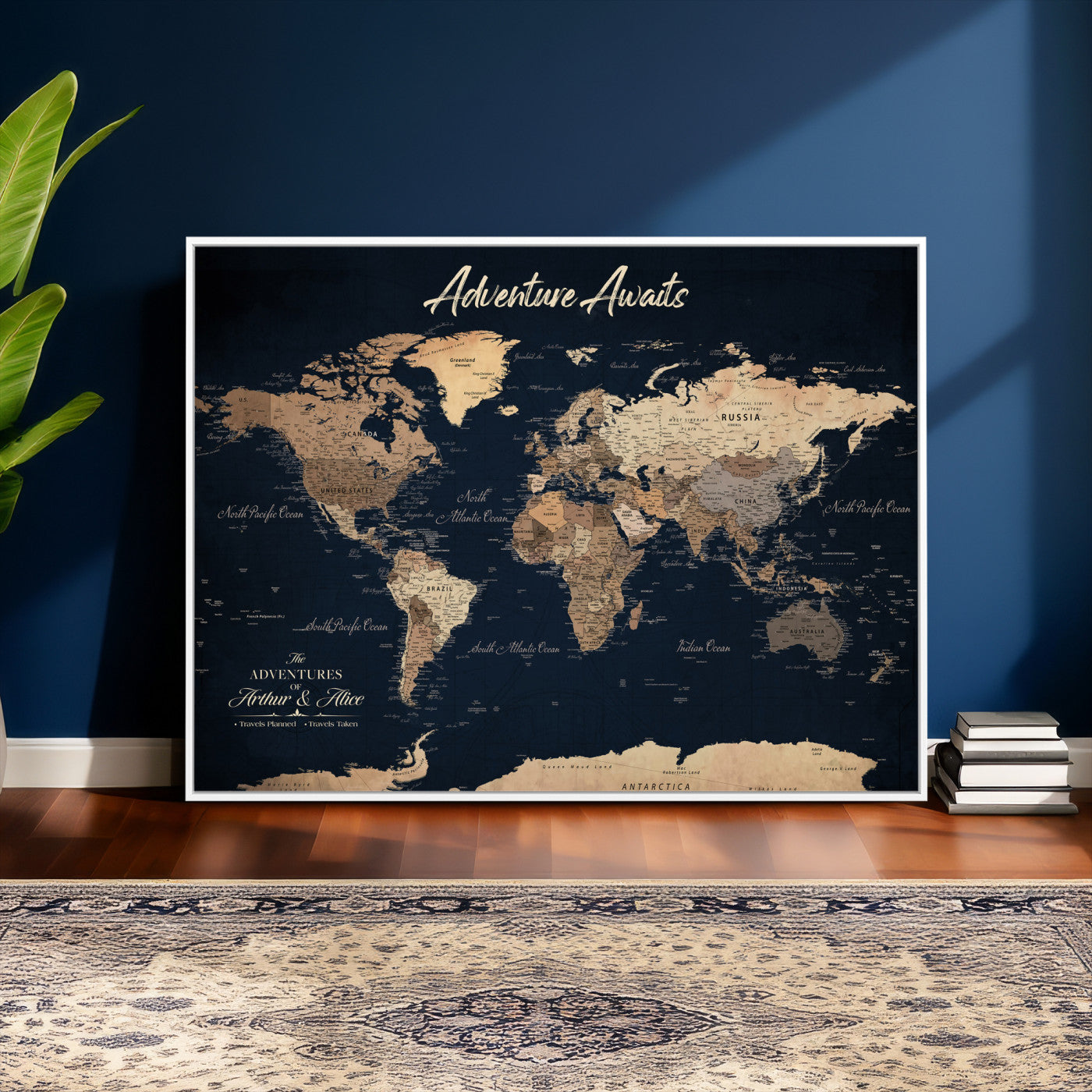 64110301-MGV-CV-36X24 - Custom Push Pin World Map Wall Art Canvas Print - Personalized Travel Tracker with Pins Framed Large for Home and Office Decor