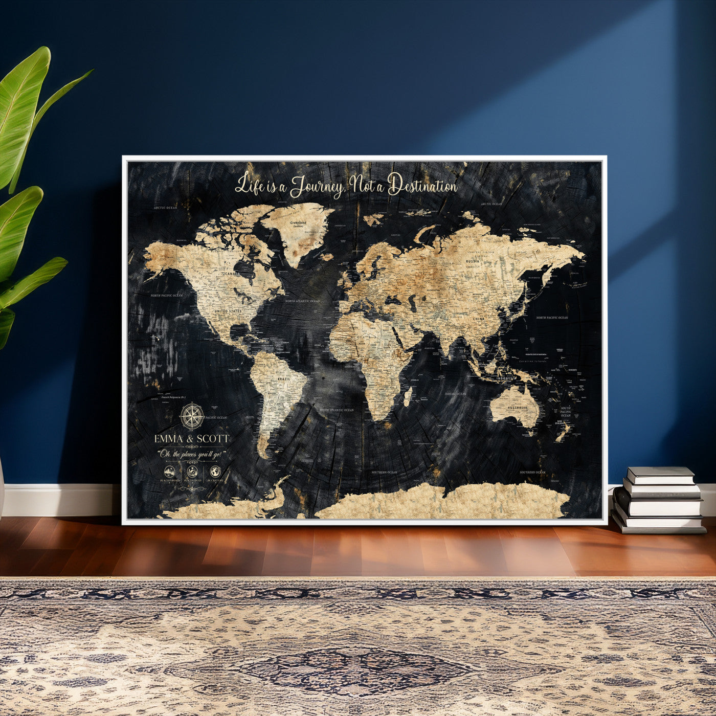 77472096-MGV-CV-36X24 - Custom Push Pin World Map Wall Art Canvas Print – Personalized Travel Tracker with Pins Framed Large for Home and Office Decor