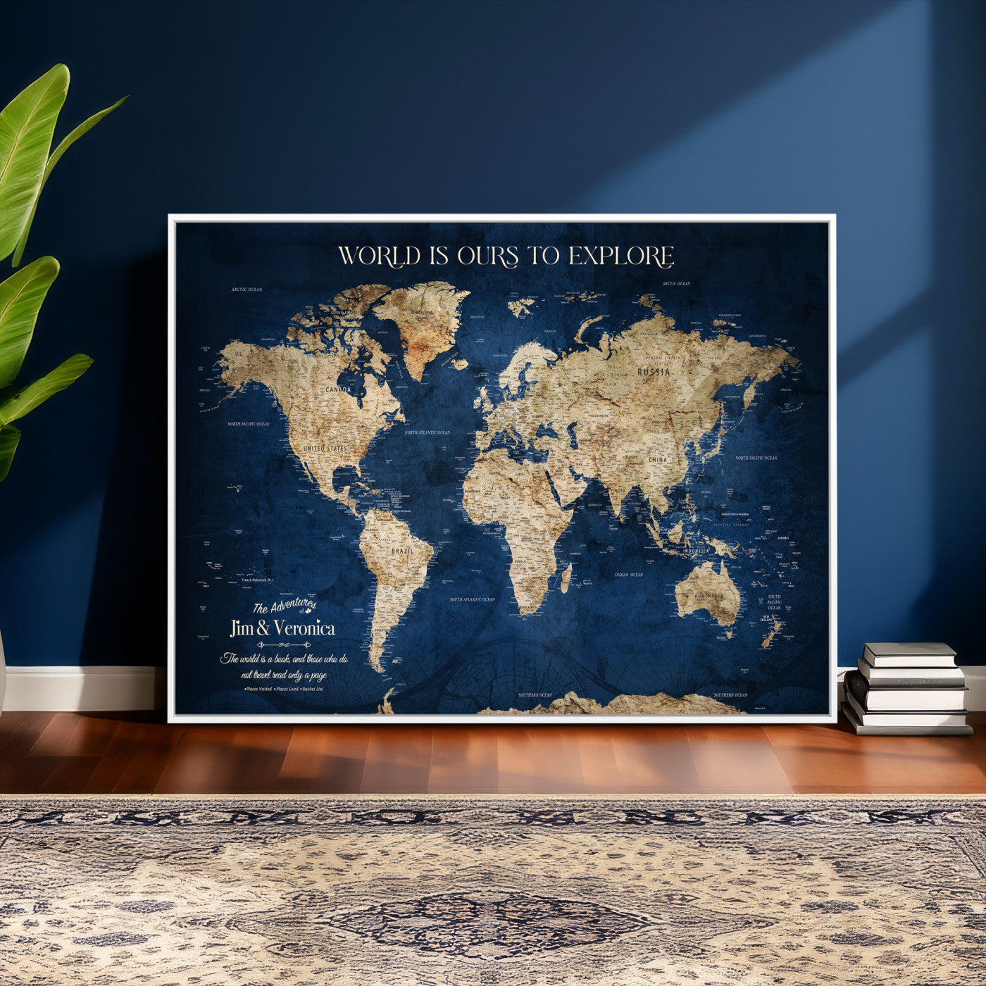 35296308-MGV-CV-36X24 - Custom Push Pin World Map Wall Art Canvas Print – Personalized Travel Tracker with Pins Framed Large for Home and Office Decor