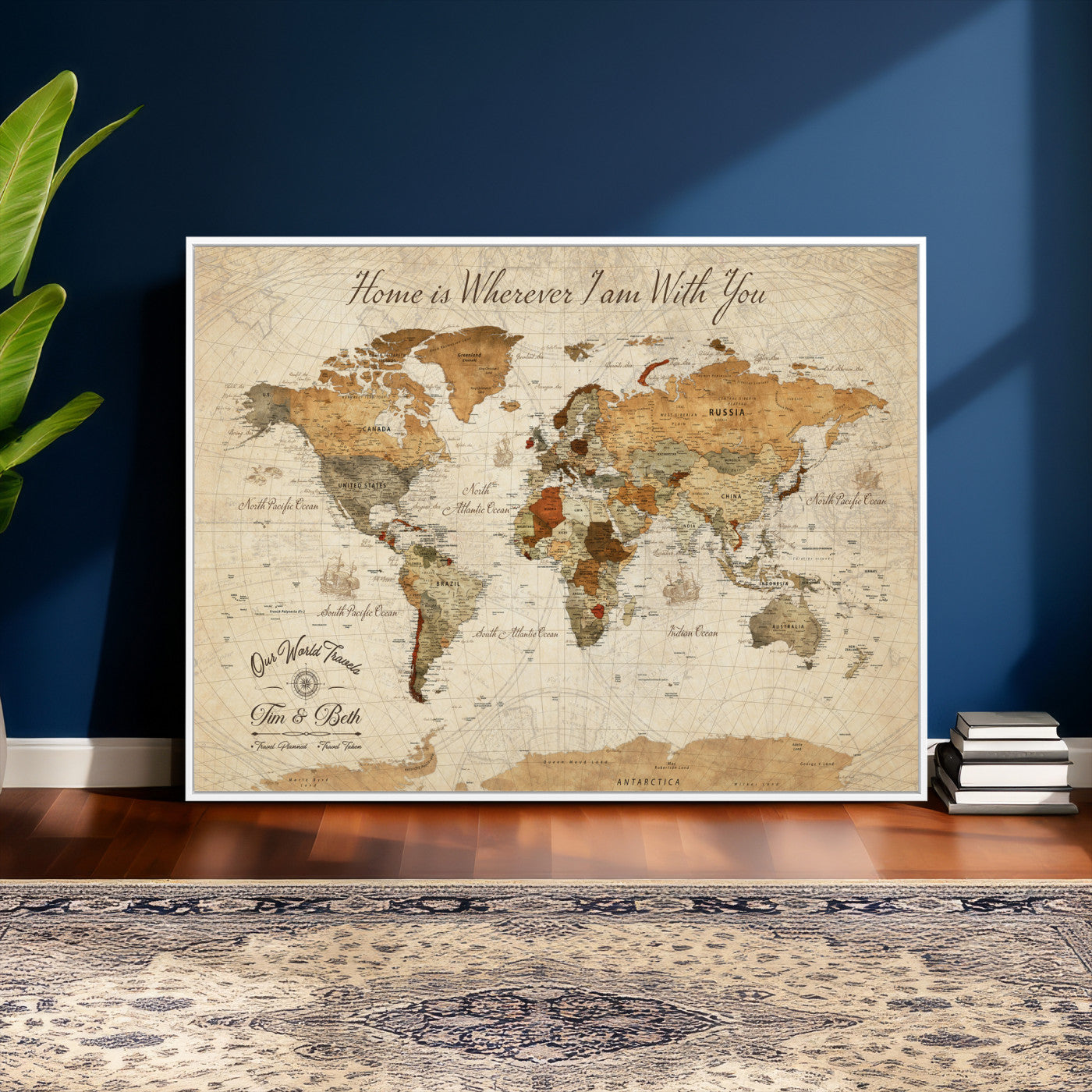 53710338-MGV-CV-36X24 - Custom Push Pin World Map Wall Art Canvas Print – Personalized Travel Tracker with Pins Framed Large for Home and Office Decor