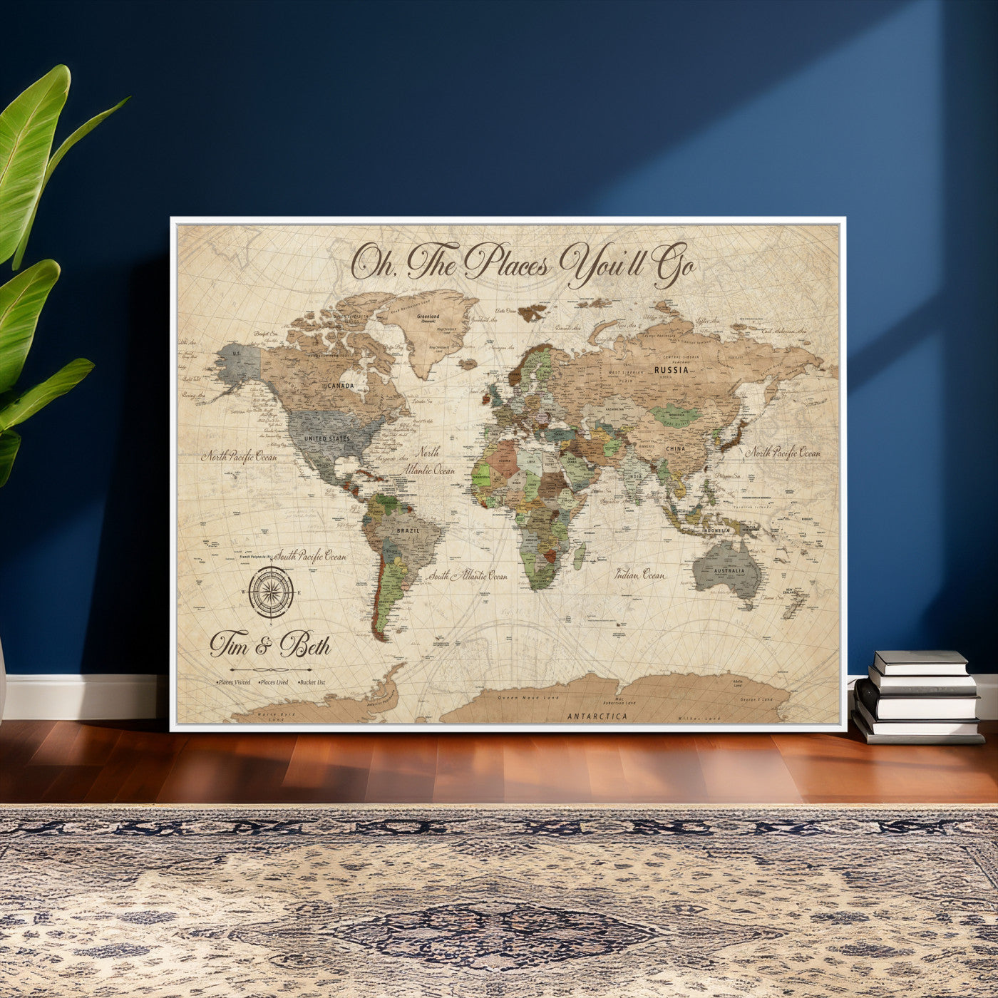72027187-MGV-CV-36X24 - Custom Push Pin World Map Wall Art Canvas Print – Personalized Travel Tracker with Pins Framed Large for Home and Office Decor