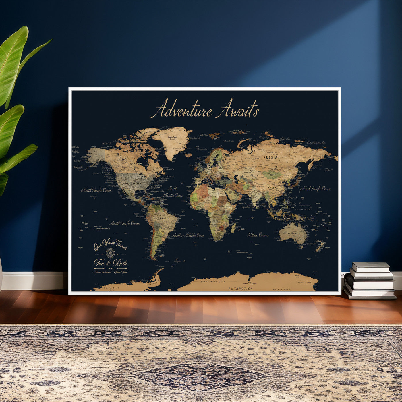 45739634-MGV-CV-36X24 - Custom Push Pin World Map Wall Art Canvas Print – Personalized Travel Tracker with Pins Framed Large for Home and Office Decor