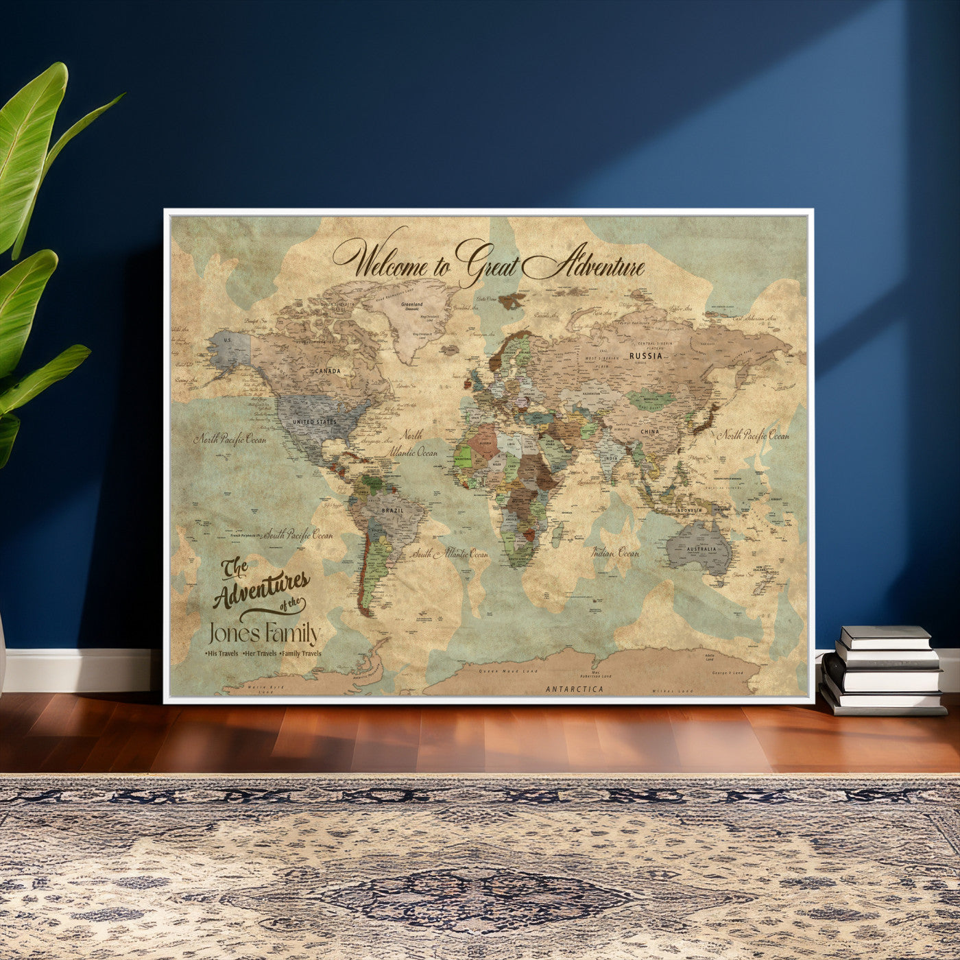 38092909-MGV-CV-36X24 - Custom Push Pin World Map Wall Art Canvas Print – Personalized Travel Tracker with Pins Framed Large for Home and Office Decor