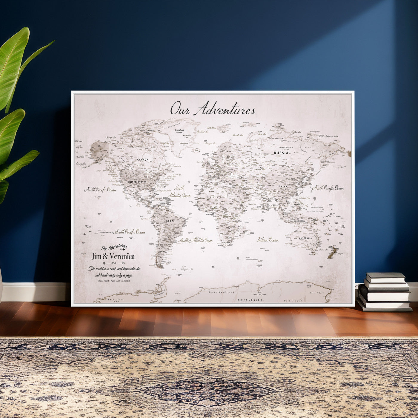 62392749-MGV-CV-36X24 - Custom Push Pin World Map Wall Art Canvas Print – Personalized Travel Tracker with Pins Framed Large for Home and Office Decor
