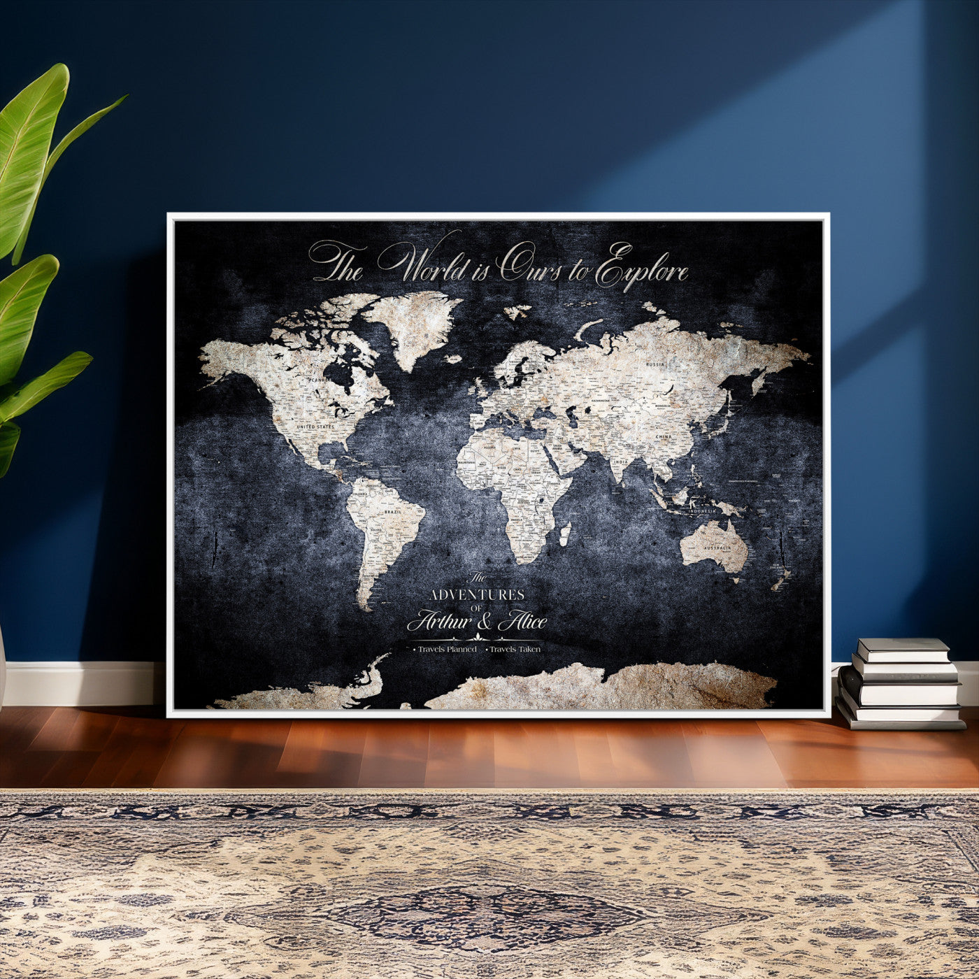 78489746-MGV-CV-36X24 - Custom Push Pin World Map Wall Art Canvas Print – Personalized Travel Tracker with Pins Framed Large for Home and Office Decor