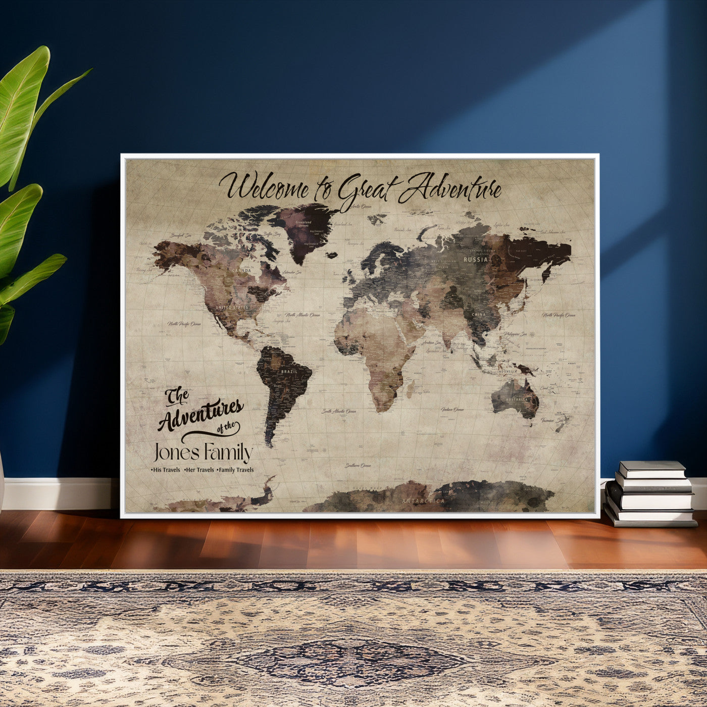 25688366-MGV-CV-36X24 - Custom Push Pin World Map Wall Art Canvas Print – Personalized Travel Tracker with Pins Framed Large for Home and Office Decor