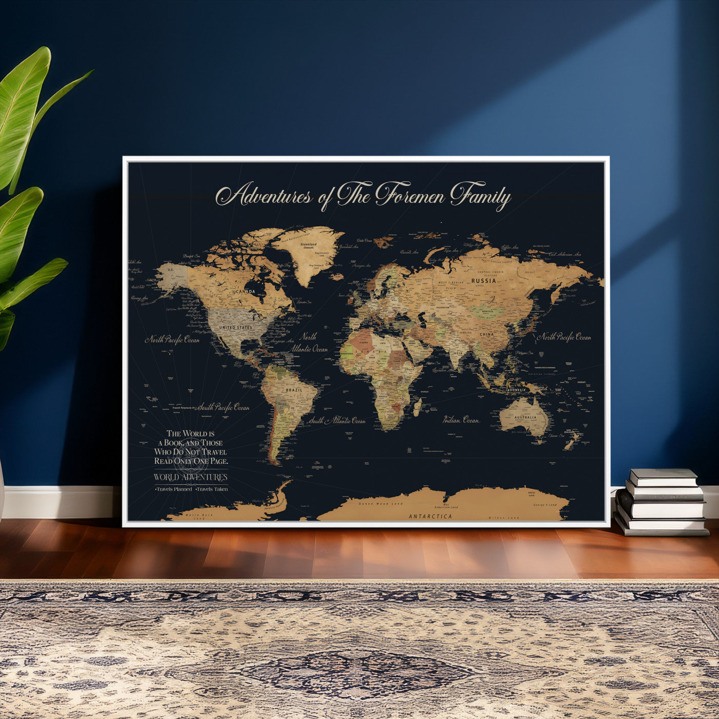 89403803-MGV-CV-36X24 - Custom Push Pin World Map Wall Art Canvas Print – Personalized Travel Tracker with Pins Framed Large for Home and Office Decor