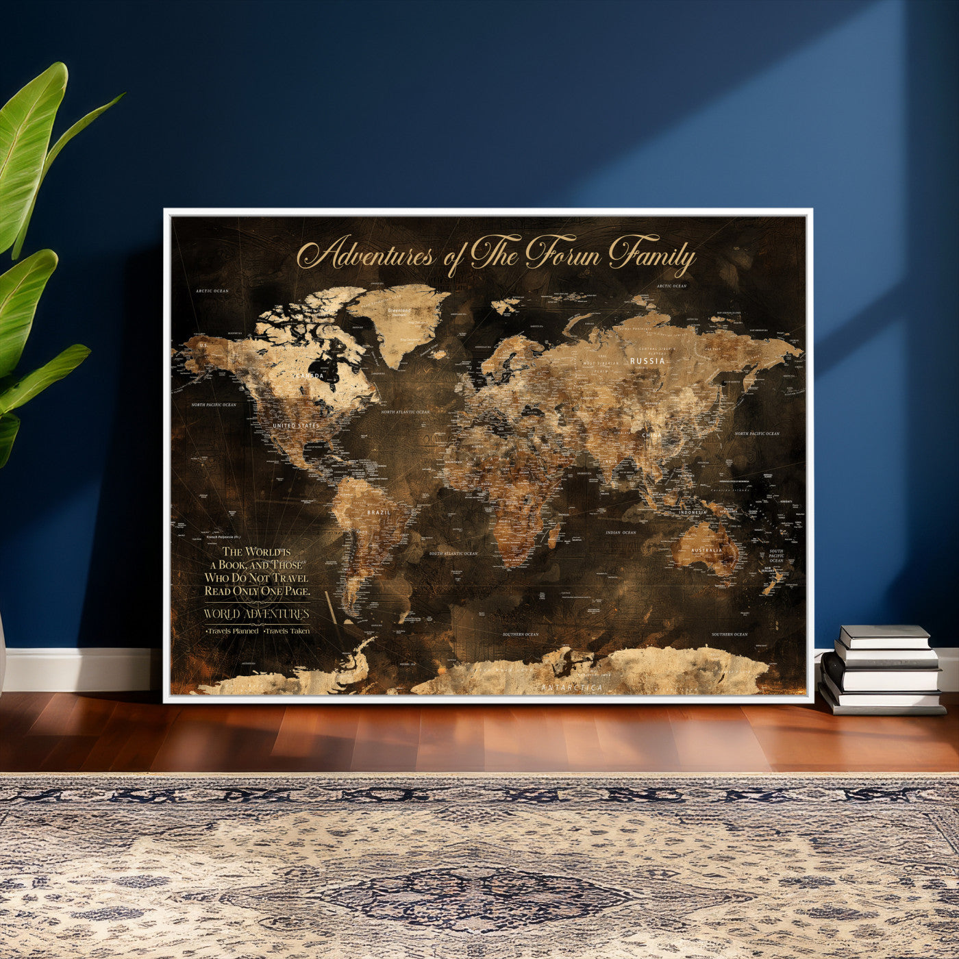 20594960-MGV-CV-36X24 - Custom Push Pin World Map Wall Art Canvas Print – Personalized Travel Tracker with Pins Framed Large for Home and Office Decor